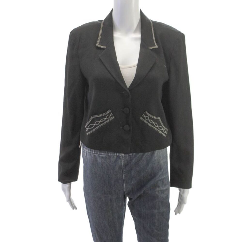 Agnes B Womens Black Acetate Button Jacket Blazer Long Sleeve Size 2